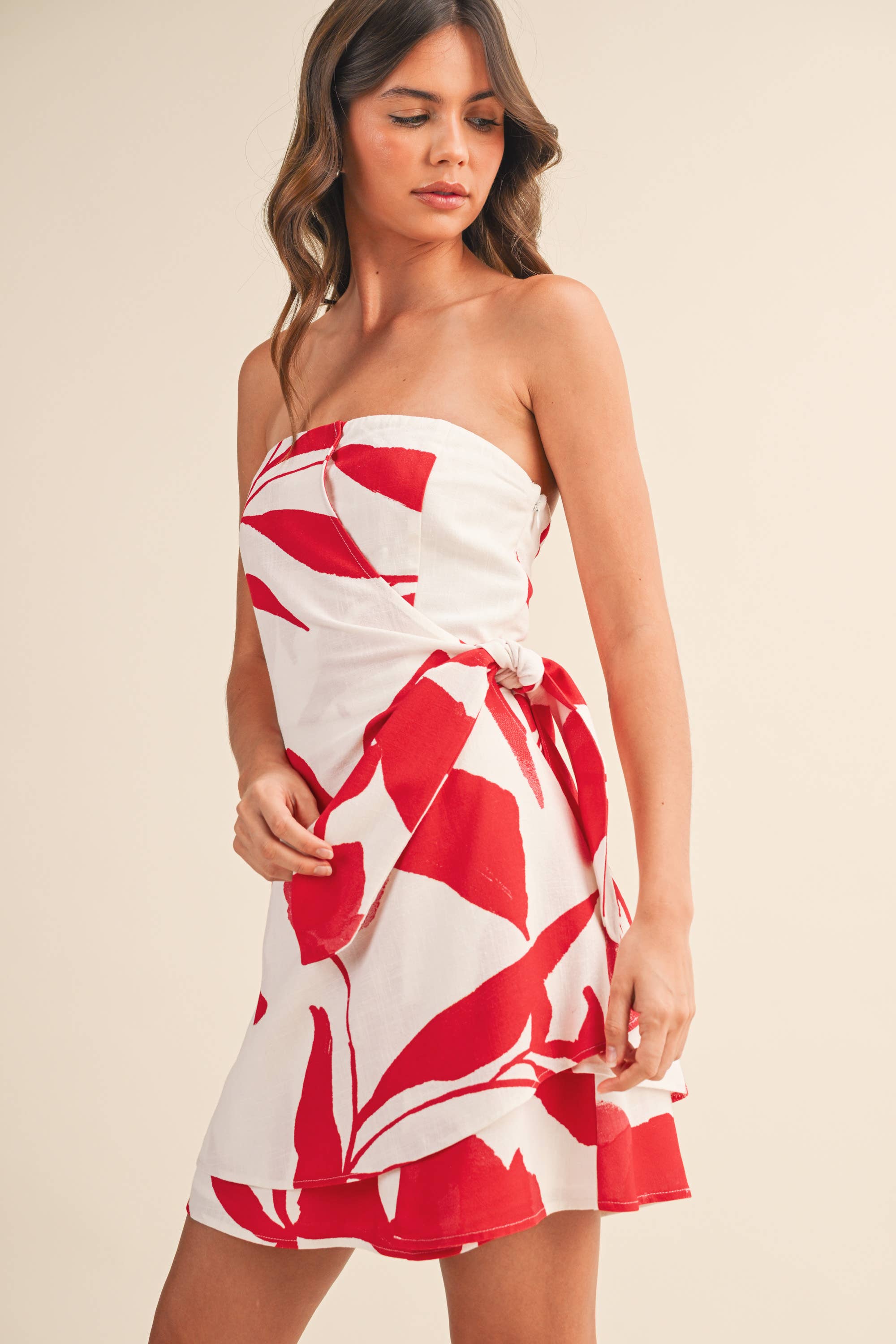 tomato red linen dress Cotton Linen Cut Out Dress