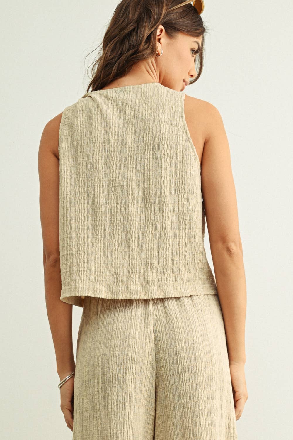 The Capri Crinkle Button Top