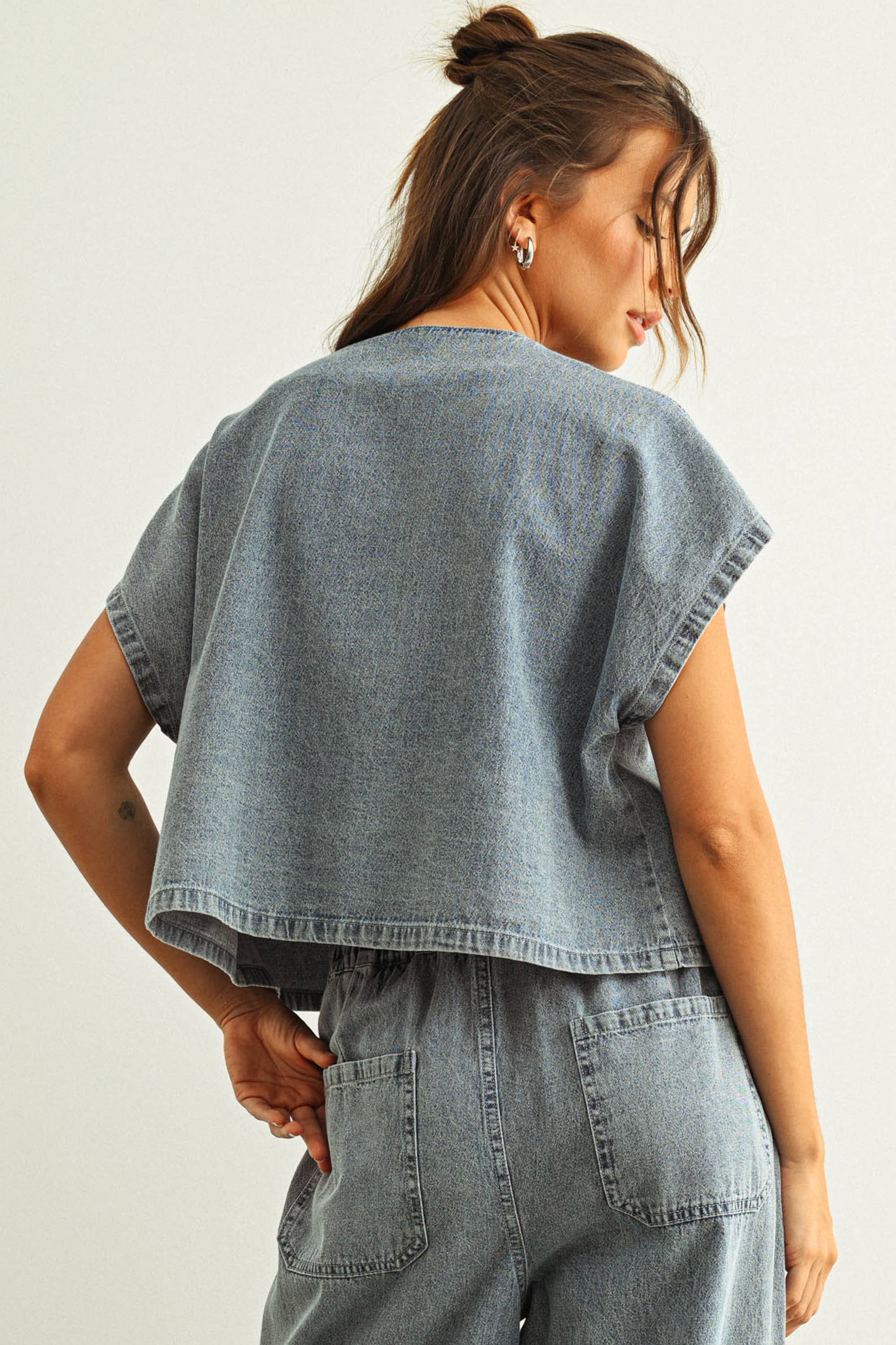 The Marlowe Tie-Front Denim Top